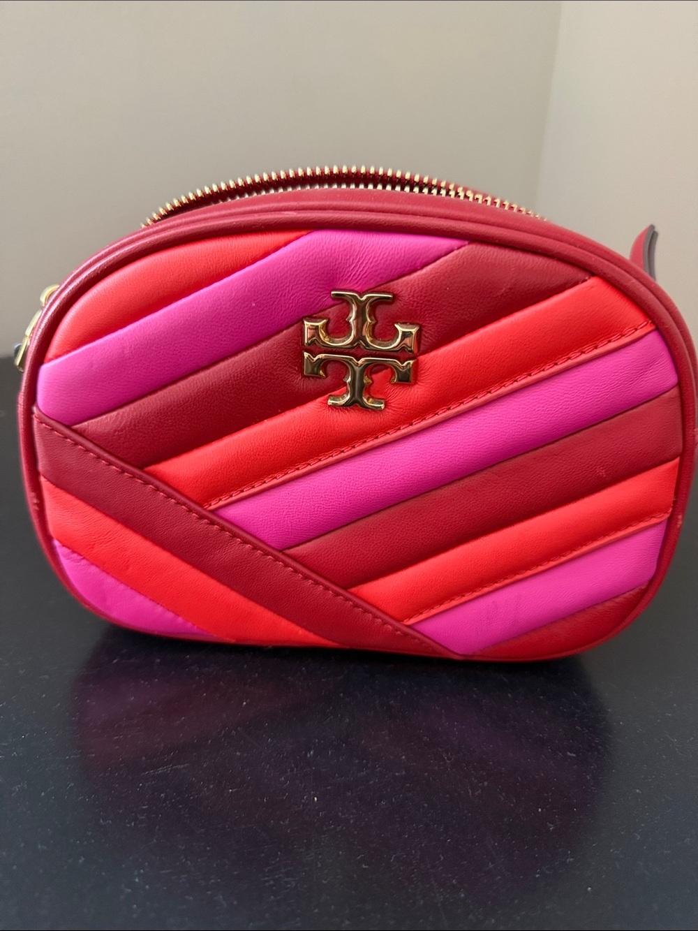 Tory Burch Pink and Red Quilted Camera Crossbody